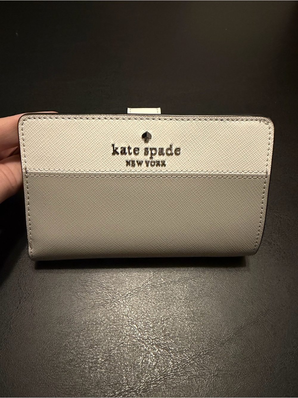 kate spade Two-Tone White & Light Gray Saffiano Card Holder Wallet